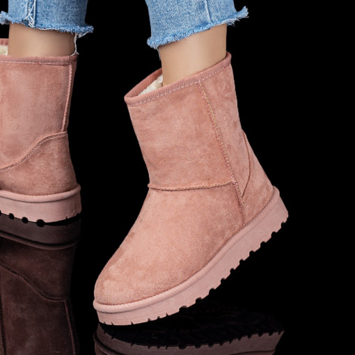 Cizme dama, Cizme dama roz suede cu talpa joasa MOD07721, modlet.ro
