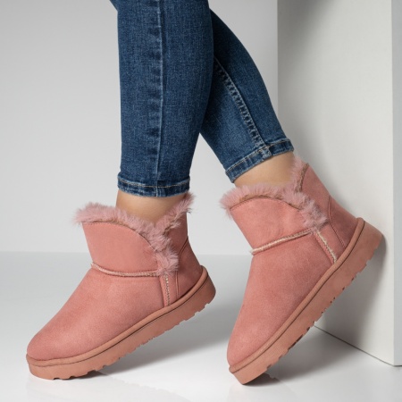 Cizme dama, Cizme dama scurte cu blanita roz suede MOD07101, modlet.ro