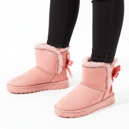 Cizme dama scurte cu funda la spate roz suede MOD07105, 3, modlet.ro