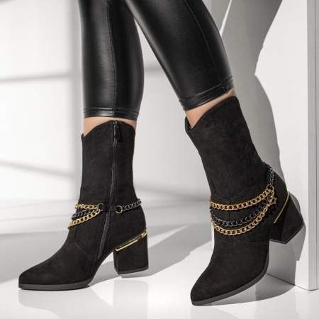 REDUCERI INCALTAMINTE, Cizme scurte cu lant negre suede MOD10761, modlet.ro