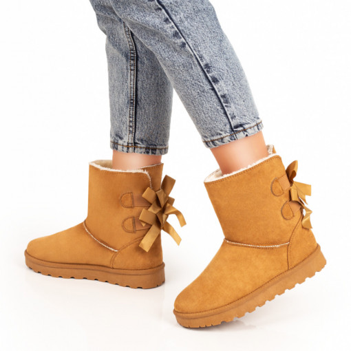 Cizme scurte dama maro suede cu fundite la spate MOD07441, 2, modlet.ro
