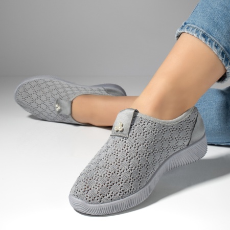 Espadrile dama cu perforatii din material textil gri MOD13060, 2, modlet.ro