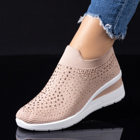 Incaltaminte dama, Espadrile dama cu platforma si pietre atasate roz MOD08482, modlet.ro