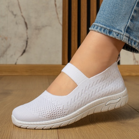 Incaltaminte dama, Espadrile dama cu talpa joasa si bareta albe MOD13059, modlet.ro