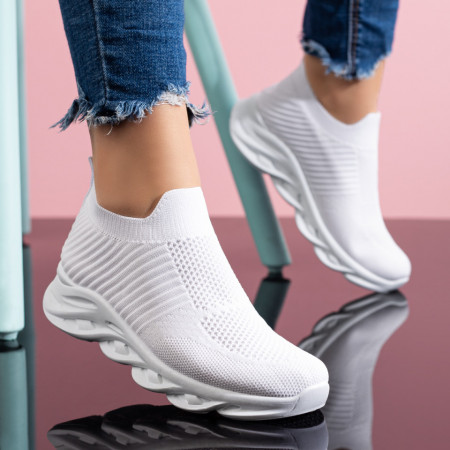 Espadrile sport dama albe cu talpa groasa MOD08645, 4, modlet.ro