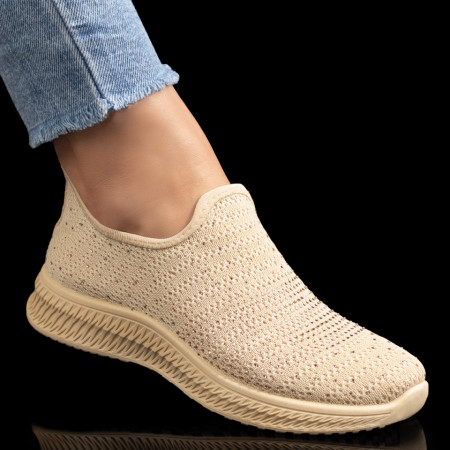 REDUCERI INCALTAMINTE, Espadrile sport dama bej cu strasuri atasate MOD09087, modlet.ro