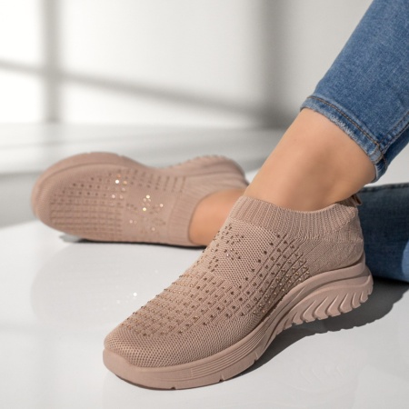 Incaltaminte dama, Espadrile sport dama cu talpa groasa si strasuri roz deschis MOD13177, modlet.ro