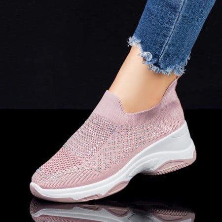 Espadrile sport dama roz cu talpa groasa si insertie de pietre ZEF07876, 2, zeforia.ro