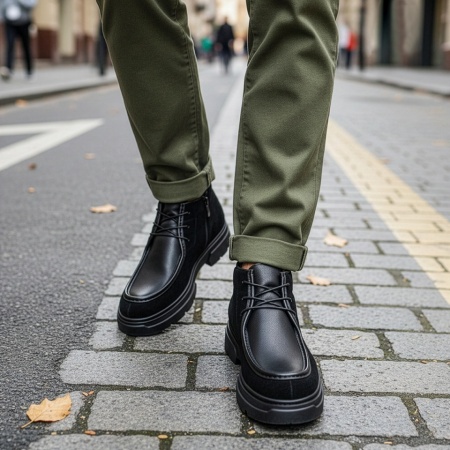 Ghete barbati cu siret elastic negre suede din Piele naturala MOD14032, 3, modlet.ro