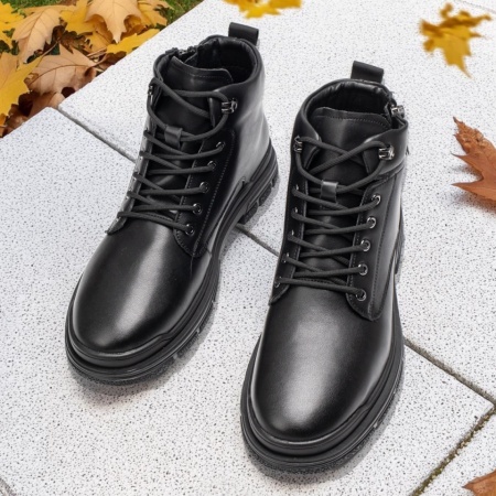 Ghete barbati cu siret negre din Piele naturala MOD12465, 3, modlet.ro