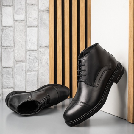 REDUCERI INCALTAMINTE, Ghete barbati cu siret si fermoar negre din Piele naturala MOD14074, modlet.ro