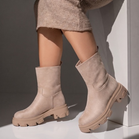 Ghete bej suede dama cu talpa groasa MOD07525, 3, modlet.ro