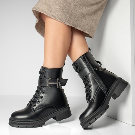 Ghete dama cu accesorii metalice si fermoar negre MOD12816, 2, modlet.ro