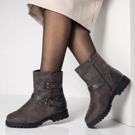 Ghete dama cu accesoriu decorativ gri suede LILI45, 2, modlet.ro
