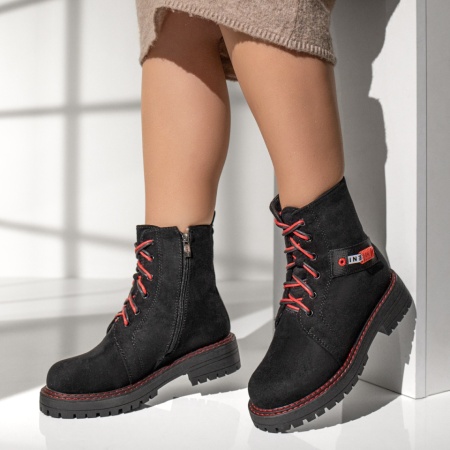 Ghete dama cu fermoar negre suede MOD07159, 4, modlet.ro