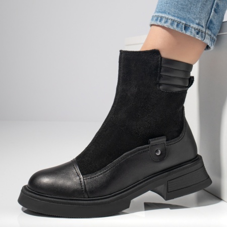 Ghete dama cu fermoar negru suede din Piele naturala MOD12659, 2, modlet.ro