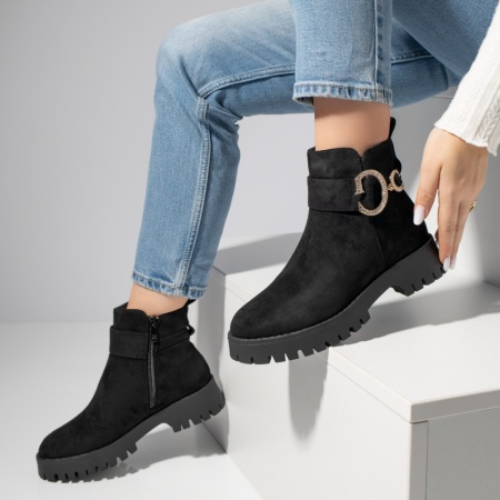 Ghete dama cu fermoar negru suede MOD12397, 2, modlet.ro