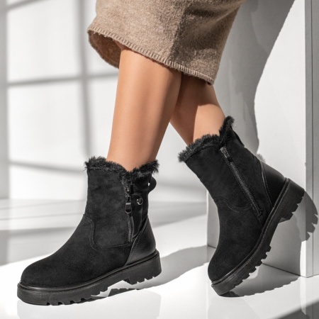 Ghete dama cu fermoar negru suede MOD12797, 2, modlet.ro