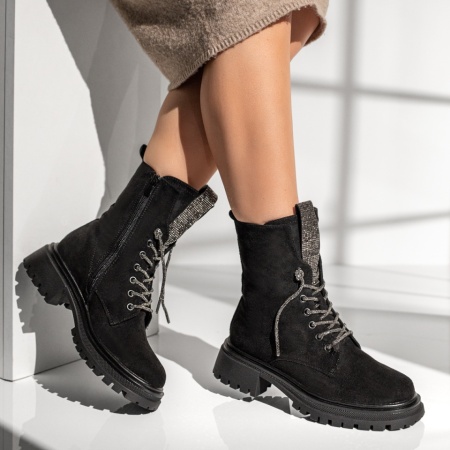 Ghete dama cu pietre aplicate si fermoar negru suede MOD12787, 2, modlet.ro