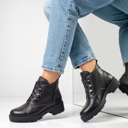 Ghete dama cu siret din Piele naturala negre MOD05669, 3, modlet.ro