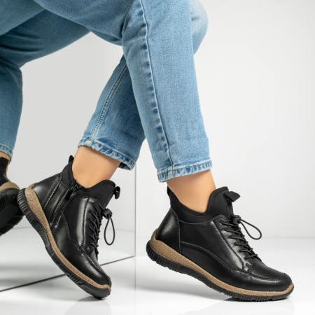 Ghete dama cu siret elastic si fermoar negre din Piele naturala MOD14004, 4, modlet.ro