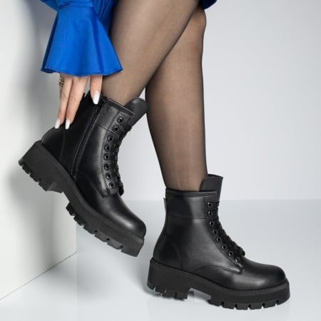 Ghete dama cu siret negre din Piele naturala MOD10664, 4, modlet.ro