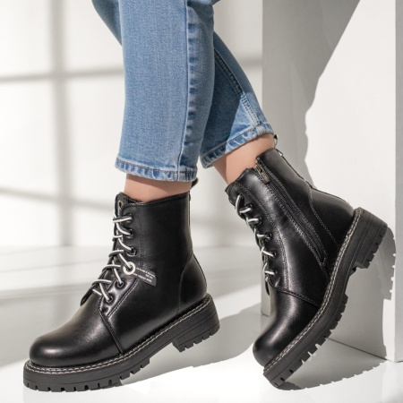 Ghete dama cu siret si fermoar negre MOD07143, 2, modlet.ro