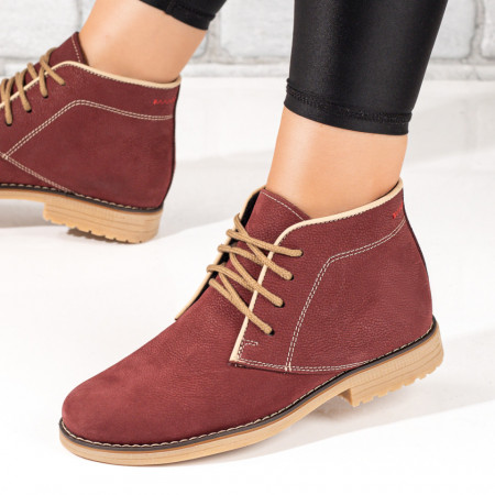 Ghete dama cu siret visinii suede din Piele naturala MOD10365