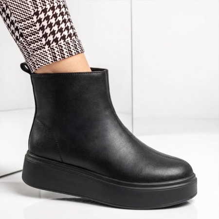 Ghete dama cu talpa groasa negre din Piele naturala DORA59, 3, modlet.ro