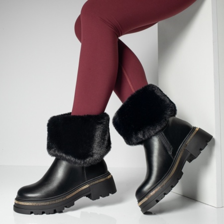 REDUCERI INCALTAMINTE, Ghete dama cu talpa groasa si fermoar negre MOD12778, modlet.ro