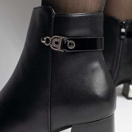 Ghete dama cu toc gros si fermoar negre MOD10593, 4, modlet.ro