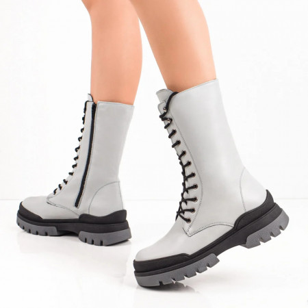 Ghete dama gri deschis cu siret si fermoar din Piele naturala MOD06849, 4, modlet.ro