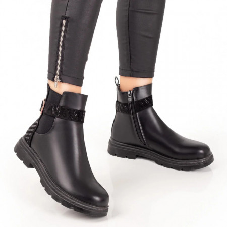 Ghete dama negre cu talpa joasa si fermoar MOD07076, 6, modlet.ro