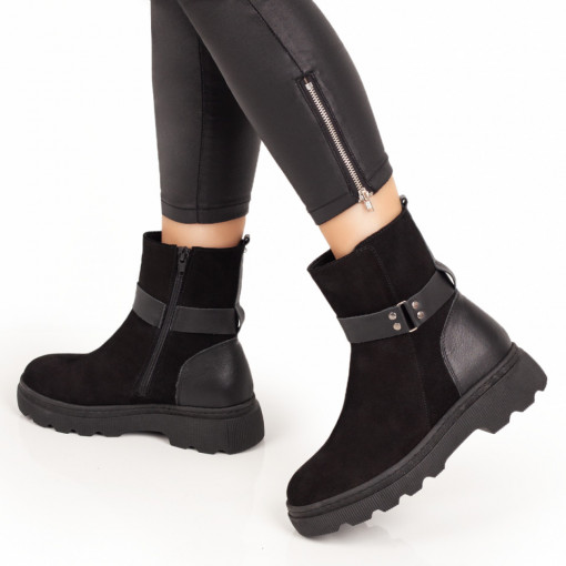 Ghete dama negre suede cu fermoar din Piele naturala MOD05648, 2, modlet.ro