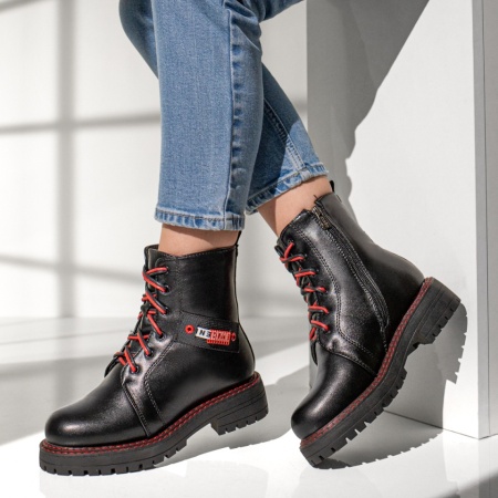 Ghete dama negri cu fermoar si insertie textila MOD07159, 2, modlet.ro