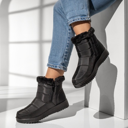 Ghete Dama, Ghete dama scurte cu fermoar si talpa groasa negre MOD12305, modlet.ro