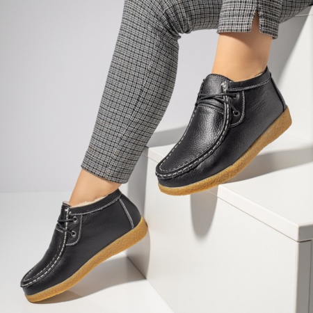 Ghete dama scurte cu siret negre din Piele naturala MOD06604, 2, modlet.ro