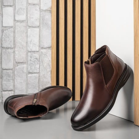 Ghete maro barbati din Piele naturala cu insertii de material elastic MOD13991