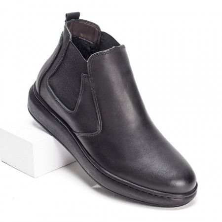 Ghete negre barbati din Piele naturala cu material elastic MOD07490, 3, modlet.ro