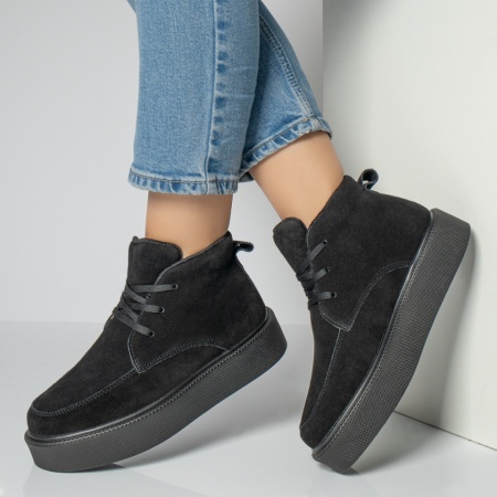 Ghete Dama, Ghete sport dama negre suede din Piele Naturala MOD12218, modlet.ro