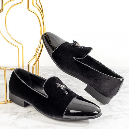 Plateste Jumatate!, Mocasini barbati negri suede cu varf lucios MOD03322, modlet.ro