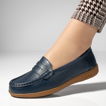 Mocasini dama cu perforatii albastri din Piele naturala MOD08257, 1, modlet.ro