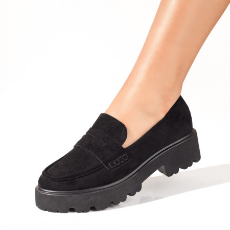 Balerini si Mocasini Dama, Mocasini dama cu talpa groasa negri suede MOD10056, modlet.ro