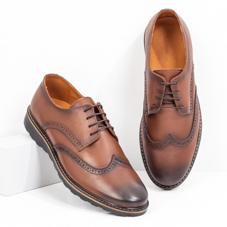 Plateste Jumatate!, Pantofi barbatesti eleganti cu siret din Piele naturala maro MOD03546, modlet.ro