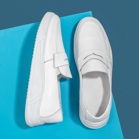 Plateste Jumatate!, Pantofi barbati casual albi din Piele naturala MOD03587, modlet.ro
