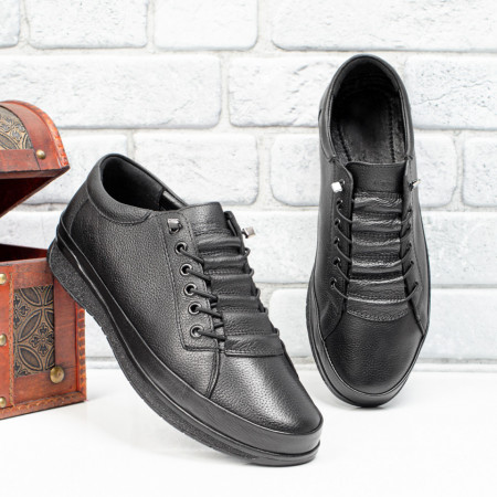 Pantofi casual barbati, Pantofi barbati casual negri cu siret elastic din Piele naturala ZEF10201 - zeforia.ro