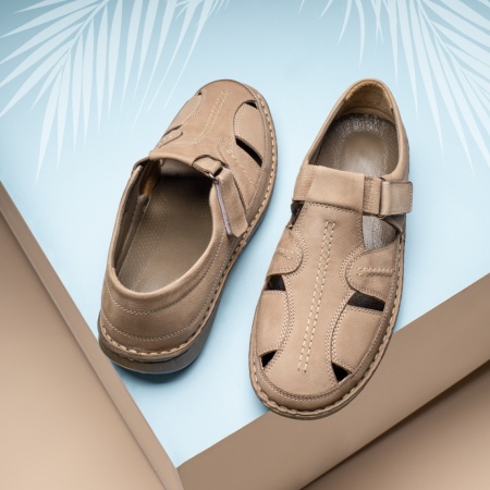 Pantofi barbati, Pantofi casual barbati cu perforatii bej din Piele naturala MOD13433, modlet.ro