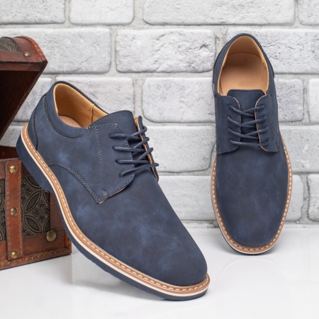Incaltaminte barbati, Pantofi casual barbati cu siret albastri MOD13069, modlet.ro