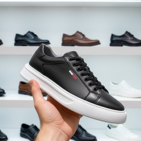 Pantofi casual barbati cu siret negri cu alb din Piele naturala MOD13774, 3, modlet.ro