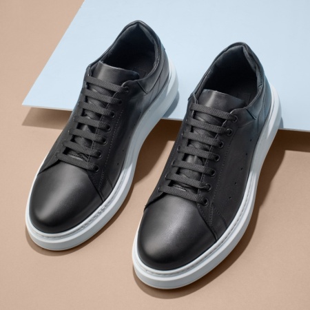 Adidasi barbati, Pantofi casual barbati cu siret negri din Piele naturala MOD13138, modlet.ro